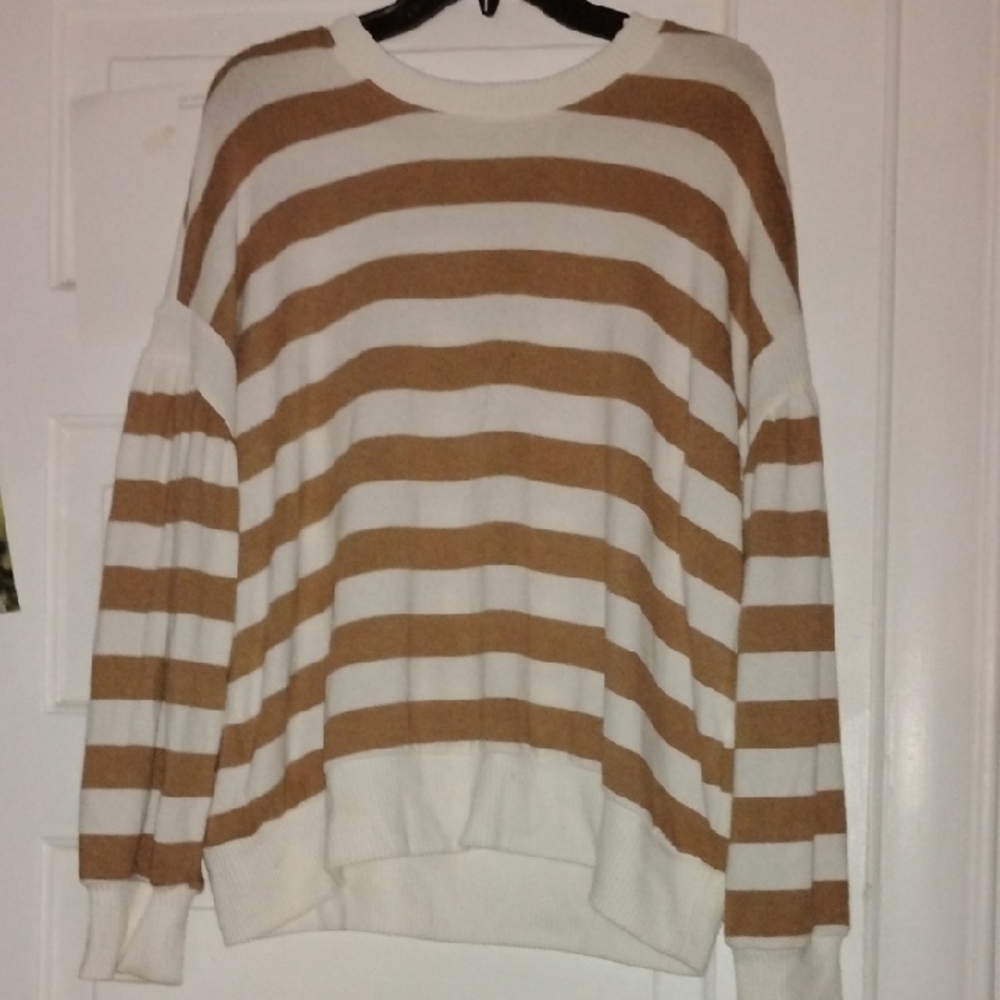 Striped Crewneck Sweater in Cream and Tan - Women